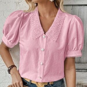 Pink Lace Collar Women's Top 🩷
